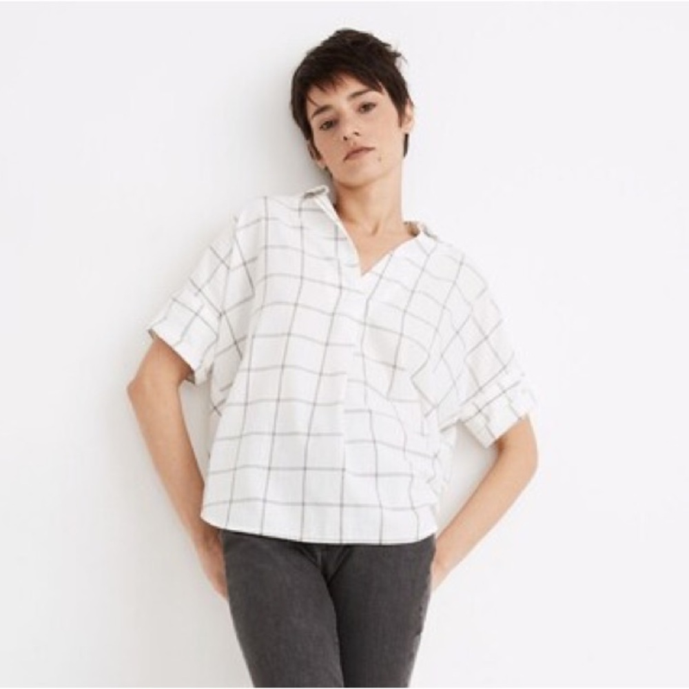 Madewell White Grid Pattern Top - image 1